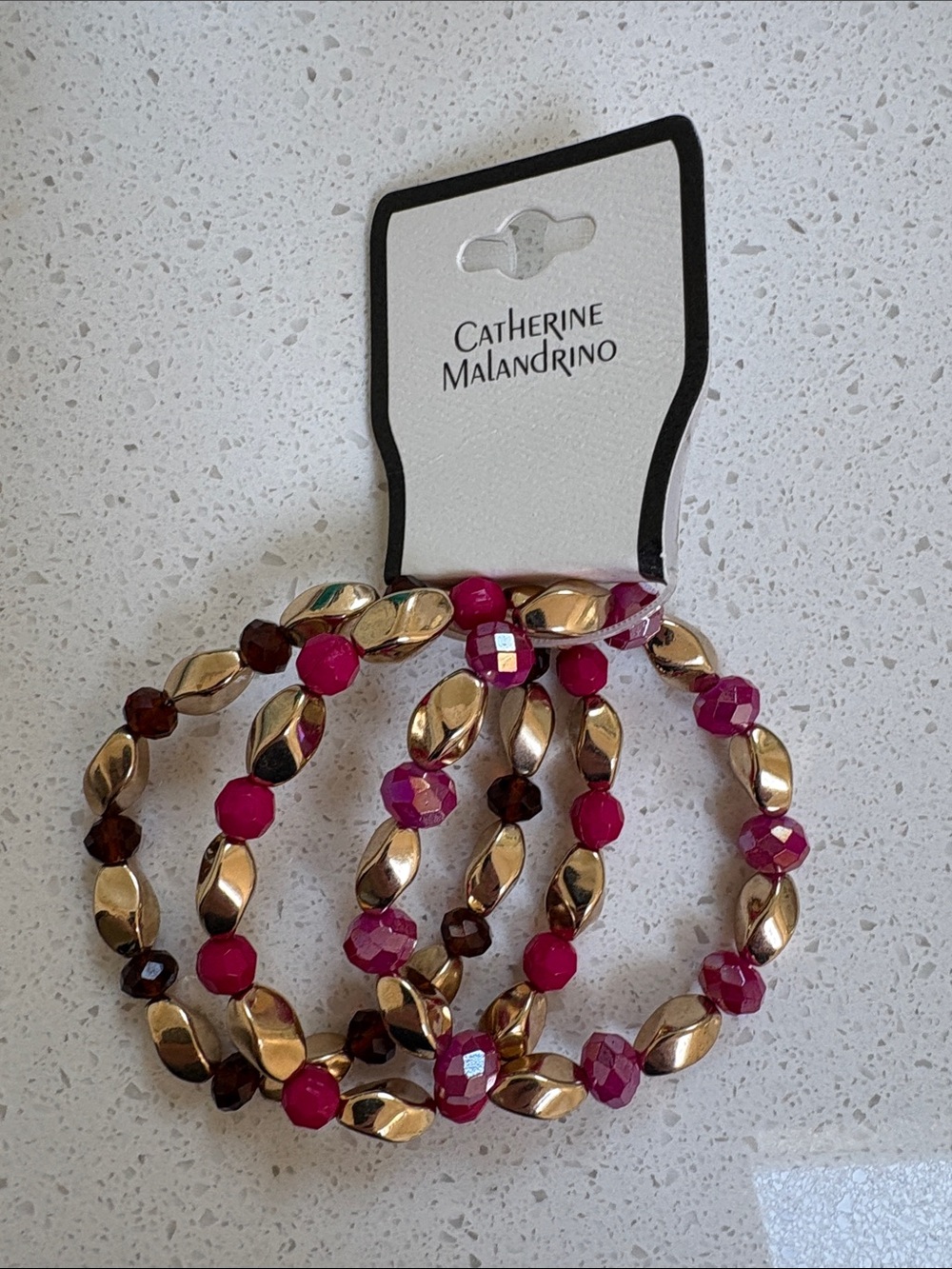 Catherine Malandrino Fuchsia and Gold Beaded Stretch Bracelet Set